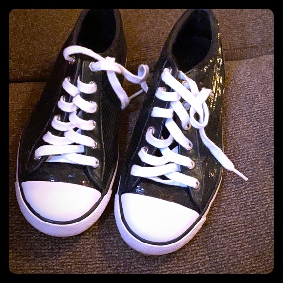 black sequin tennis shoes